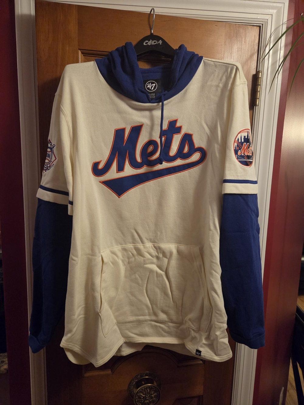 47 Mens Mets Hooded Sweatshirt - Cream & Royal Blue